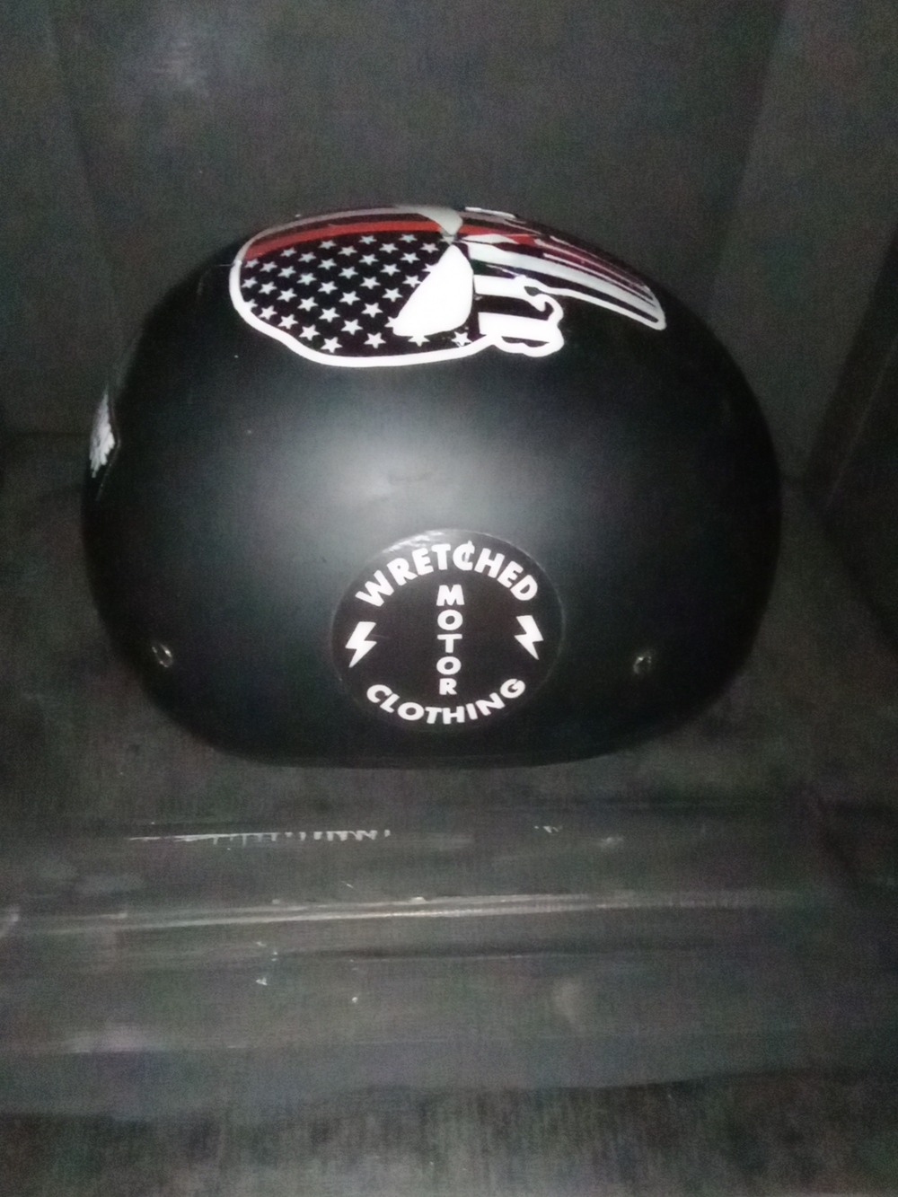 Matte Black Helmet with American Flag Skull Graphic